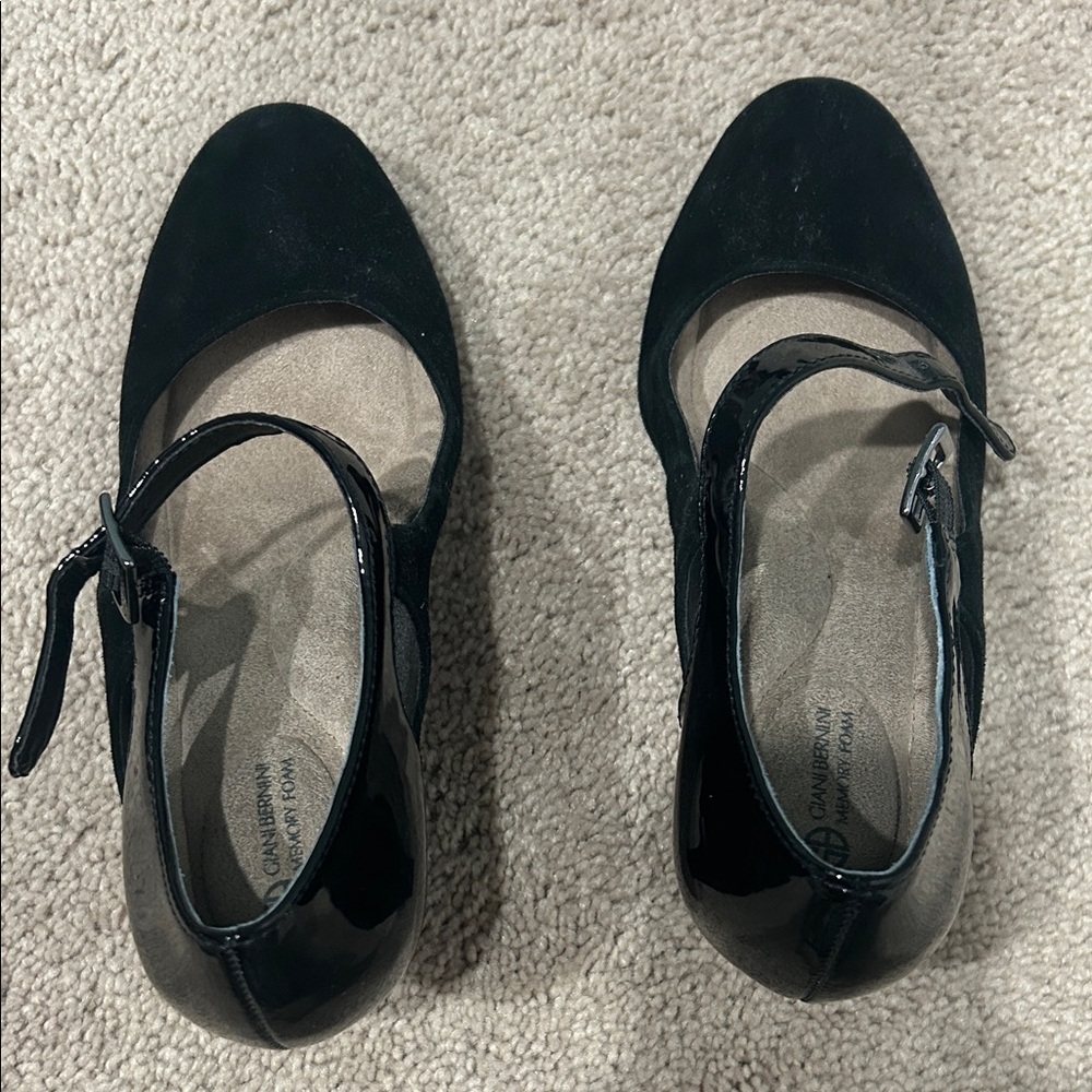 Guano Bernini Black Patent Mary Jane Heels with suade front